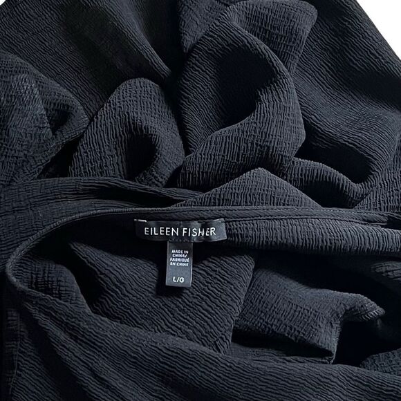 Eileen Fisher 100% Silk Textured Black V Neck Long Sleeve Oversized Tunic Top L - Picture 13 of 15